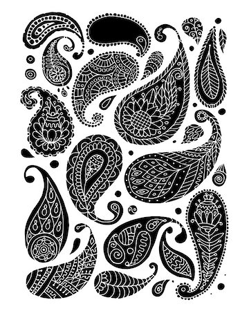 flowers sketch for coloring - Paisley ornament set, sketch for your design. Vector illustration Stock Photo - Budget Royalty-Free & Subscription, Code: 400-09093010