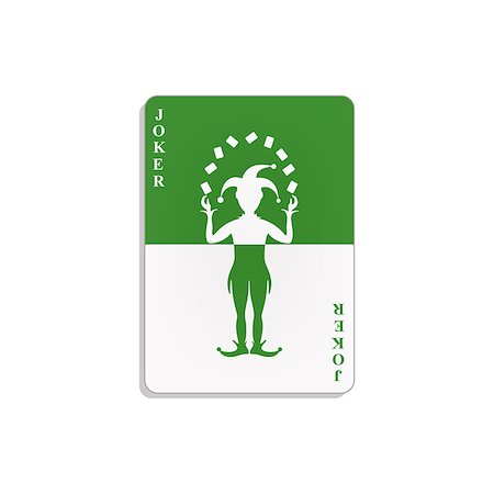 Playing card with Joker in green and white design with shadow on white background Stock Photo - Budget Royalty-Free & Subscription, Code: 400-09093028