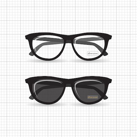 A set of stylish hipster sunglasses and reading glasses. Retro specs for style with highlights and a label of the designer's name. Stock Photo - Budget Royalty-Free & Subscription, Code: 400-09093056