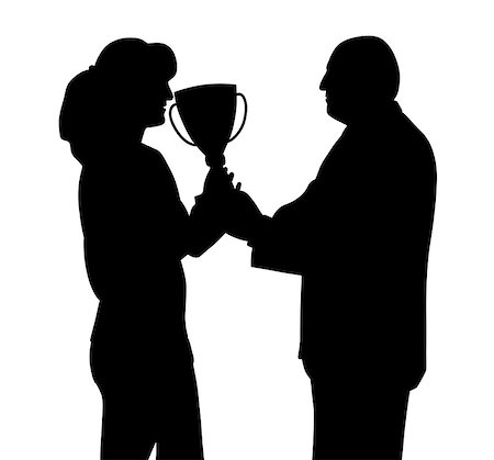 Illustration silhouette of a female winner receiving the trophy from president director or sponsor. Isolated white background. EPS file available. Stockbilder - Microstock & Abonnement, Bildnummer: 400-09093161