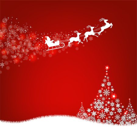 santa claus sleigh flying - Xmas Postcard Fir Tree Border And Santa Claus With Gradient Mesh, Vector Illustration Stock Photo - Budget Royalty-Free & Subscription, Code: 400-09093192