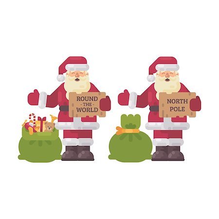 Santa Claus hitchhiking on Christmas night. Holiday character flat illustration Stock Photo - Budget Royalty-Free & Subscription, Code: 400-09093204