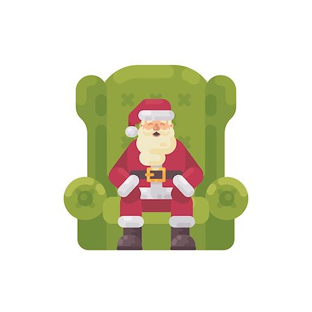 simsearch:400-08491713,k - Santa Claus sitting in a big green armchair. Christmas character flat illustration Stock Photo - Budget Royalty-Free & Subscription, Code: 400-09093205