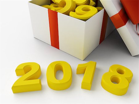 2018 New Year background with gift. 3d rendering Foto de stock - Royalty-Free Super Valor e Assinatura, Número: 400-09093247