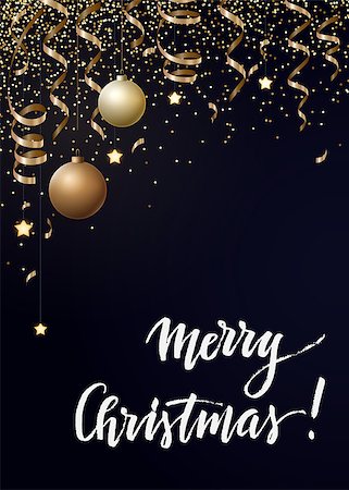 simsearch:400-09089937,k - Vector Christmas background with gold serpentines, glitter, confetty and cristmas balls on a dark background. Stock Photo - Budget Royalty-Free & Subscription, Code: 400-09093301