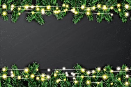 simsearch:400-09095404,k - Fir Branch with Neon Lights on Chalkboard Background. Vector illustration. Fotografie stock - Microstock e Abbonamento, Codice: 400-09093326