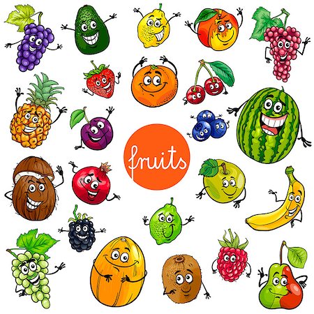Cartoon Illustration of Fruits Comic Food Characters Big Set Stock Photo - Budget Royalty-Free & Subscription, Code: 400-09093378