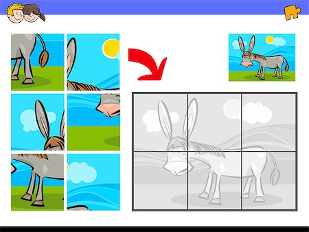 Cartoon Illustration of Educational Jigsaw Puzzle Activity Game for Children with Donkey Farm Animal Character Stock Photo - Budget Royalty-Free & Subscription, Code: 400-09093388