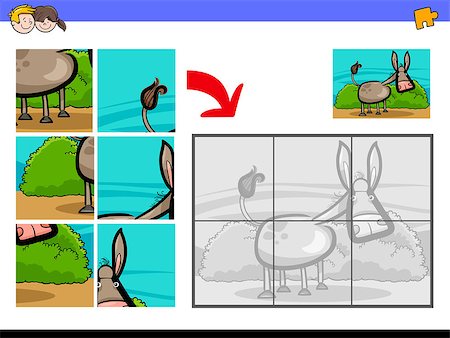 Cartoon Illustration of Educational Jigsaw Puzzle Activity Game for Children with Donkey Animal Character Stock Photo - Budget Royalty-Free & Subscription, Code: 400-09093389