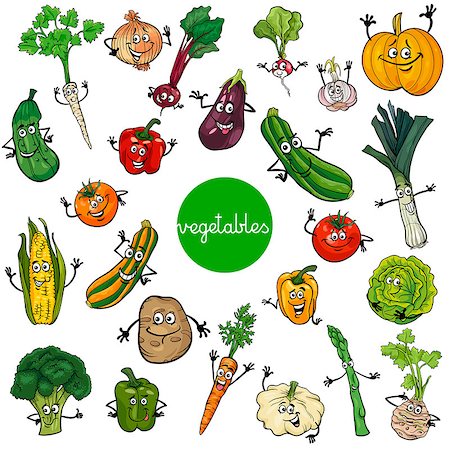 simsearch:400-04116893,k - Cartoon Illustration of Vegetables Comic Food Characters Big Set Foto de stock - Royalty-Free Super Valor e Assinatura, Número: 400-09093390