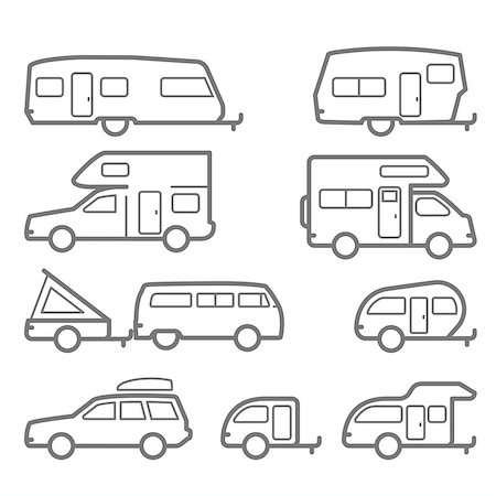 Caravans and camper trailers - road trip icons Stock Photo - Budget Royalty-Free & Subscription, Code: 400-09093466