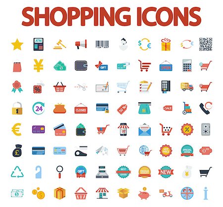 simsearch:400-07549364,k - Shopping icons set. Flat vector related icon set for web and mobile applications. It can be used as - logo, pictogram, icon, infographic element. Vector Illustration. Stock Photo - Budget Royalty-Free & Subscription, Code: 400-09093502