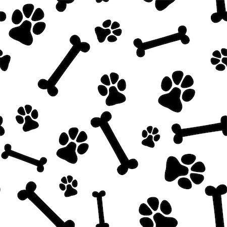 footprints on a path vector - Seamless background - pet paw print and bone. Vector illustration. Stock Photo - Budget Royalty-Free & Subscription, Code: 400-09093699
