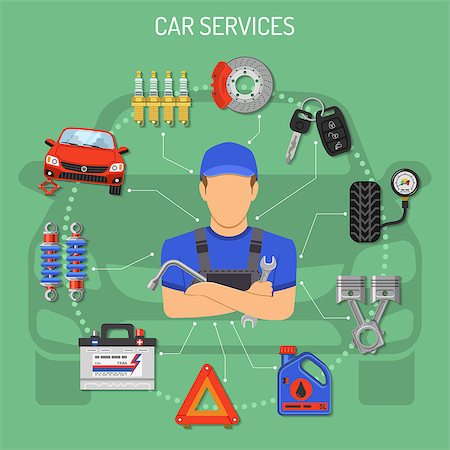 simsearch:400-08676791,k - Car Service and Assistance Concept with Flat Icons Mechanic and Car Tools. Vector illustration. Photographie de stock - Aubaine LD & Abonnement, Code: 400-09093728