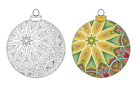 Christmas decorations zentangle styled with clean lines for coloring book for anti stress, T - shirt design, tattoo and other decorations Foto de stock - Royalty-Free Super Valor e Assinatura, Número: 400-09093740