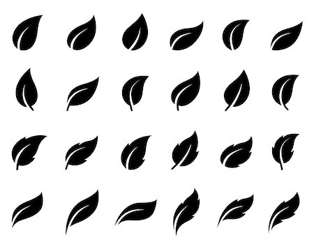 set of black isolated leaves icons on white background Stock Photo - Budget Royalty-Free & Subscription, Code: 400-09093803