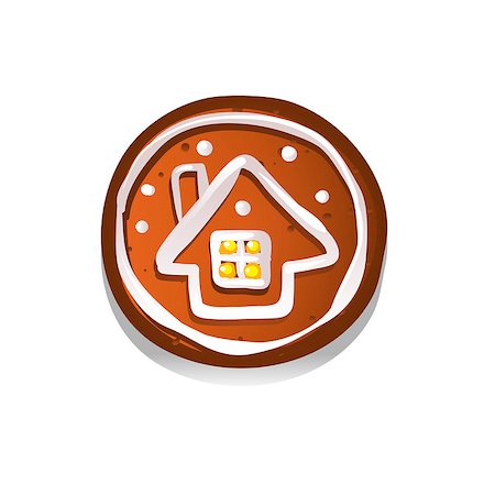 Cute gingerbread cookies for christmas with a winter house. Isolated on white background. Vector illustration. Stock Photo - Budget Royalty-Free & Subscription, Code: 400-09093994