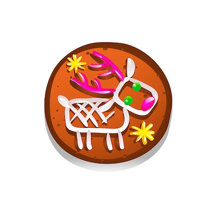 Cute gingerbread cookies for christmas with a Christmas deer. Isolated on white background. Vector illustration. Stock Photo - Budget Royalty-Free & Subscription, Code: 400-09093996