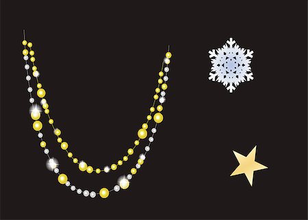 simsearch:400-09095404,k - Vector detailed decoration elements on black background. Christmas decoration. Golden garland, snowflake and star for holiday design. Fotografie stock - Microstock e Abbonamento, Codice: 400-09093993