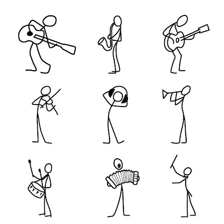 Cartoon icons set of sketch stick musician figures vector people in cute miniature scenes. Stock Photo - Budget Royalty-Free & Subscription, Code: 400-09108228