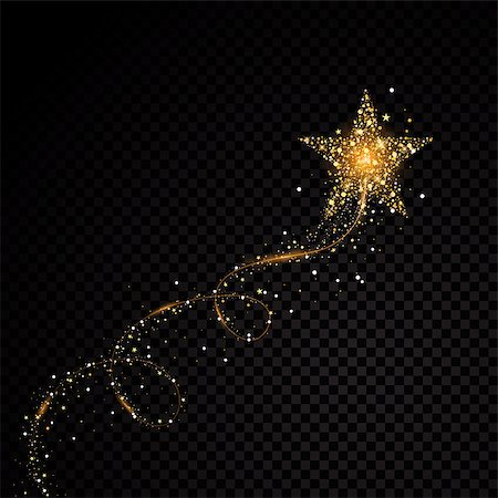 shooting star - Gold glittering spiral star dust trail sparkling particles on transparent background. Space comet tail. Vector glamour fashion illustration set Foto de stock - Super Valor sin royalties y Suscripción, Código: 400-09108268