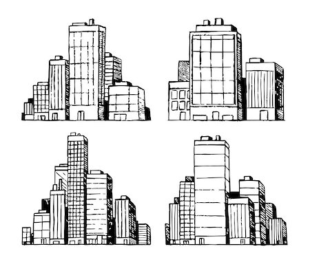 Hand drawn urban city vector buildings skyscrapers Stock Photo - Budget Royalty-Free & Subscription, Code: 400-09108280