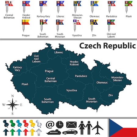 Vector map of Czech Republic with regions and flags Foto de stock - Royalty-Free Super Valor e Assinatura, Número: 400-09108299