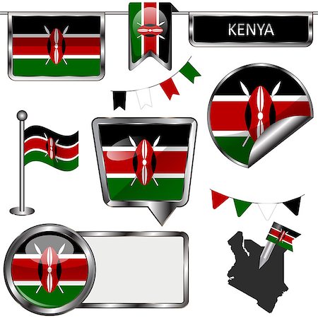 simsearch:400-08506240,k - Vector glossy icons of flag of Kenya on white Stock Photo - Budget Royalty-Free & Subscription, Code: 400-09108301