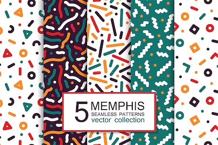 Collection of colorful seamless patterns - memphis design. Fashion 80-90s. Abstract trendy vector backgrounds. Fotografie stock - Microstock e Abbonamento, Codice: 400-09108337