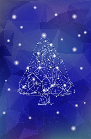 Christmas card. Low poly art abstract christmas tree on blurred background Stock Photo - Budget Royalty-Free & Subscription, Code: 400-09108408