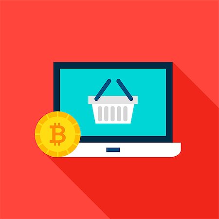 simsearch:400-09097337,k - Bitcoin Shopping Flat Icon. Vector Illustration with Long Shadow. Cryptocurrency Technology. Stock Photo - Budget Royalty-Free & Subscription, Code: 400-09108459