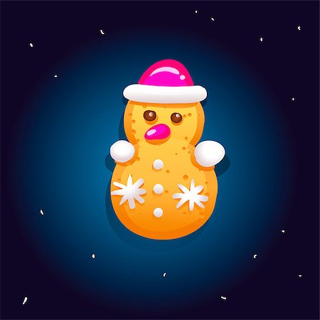 Cute gingerbread cookies for christmas in the form of a snowman. Night sky background. Vector illustration Stockbilder - Microstock & Abonnement, Bildnummer: 400-09108490