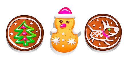 Set of cute gingerbread cookies for Christmas. Isolated on white background. Vector illustration Stock Photo - Budget Royalty-Free & Subscription, Code: 400-09108492