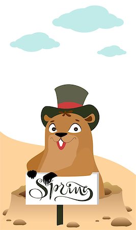 simsearch:400-08933060,k - Groundhog Day. Marmot makes forecast early spring. Vector cartoon illustration Foto de stock - Super Valor sin royalties y Suscripción, Código: 400-09108752