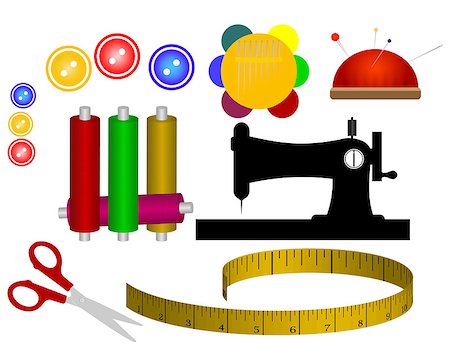 spool thread needle sewing machine scissors meter Stock Photo - Budget Royalty-Free & Subscription, Code: 400-09108873