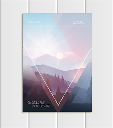 Stock vector brochure A4 or A5 format design business template with abstract triangles and mountain landscape at sunset, dawn background for ecology printed material, element corporate style cover Foto de stock - Super Valor sin royalties y Suscripción, Código: 400-09108919