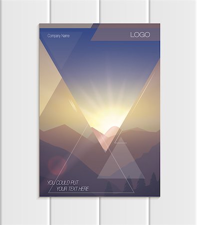 Stock vector brochure A4 or A5 format design business template with abstract triangles and mountain landscape at sunset, dawn background for ecology printed material, element corporate style cover Foto de stock - Super Valor sin royalties y Suscripción, Código: 400-09108920