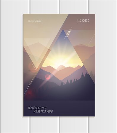 Stock vector brochure A4 or A5 format design business template with abstract triangles and mountain landscape at sunset, dawn background for ecology printed material, element corporate style cover Foto de stock - Super Valor sin royalties y Suscripción, Código: 400-09108922