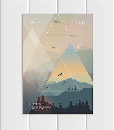 Stock vector brochure A4 or A5 format design business template with abstract triangles and mountain landscape at sunset, dawn background for ecology printed material, element corporate style cover Foto de stock - Super Valor sin royalties y Suscripción, Código: 400-09108923