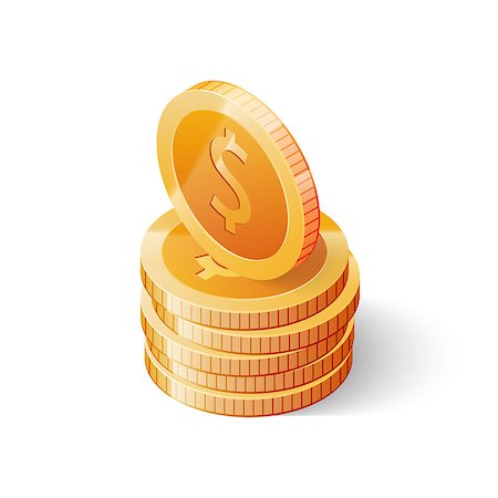 Stack of gold dollar coins isolated on white background. Isometric vector illustration. Stockbilder - Microstock & Abonnement, Bildnummer: 400-09108936