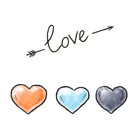 Hand drawn hearts and Love inscription. Design elements for Valentines day. Vector illustration Photographie de stock - Aubaine LD & Abonnement, Code: 400-09109045