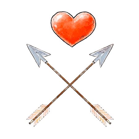 Hand drawn red heart and vintage arrows. Design elements for Valentines day. Vector illustration Stock Photo - Budget Royalty-Free & Subscription, Code: 400-09109048