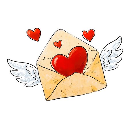 Flying envelope with love and hearts. Romantic design elements for Valentines day. Vector illustration Stock Photo - Budget Royalty-Free & Subscription, Code: 400-09109043