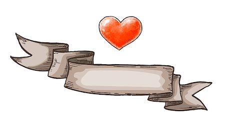 Hand drawn heart and vintage ribbon. Design elements for Valentines day. Vector illustration Photographie de stock - Aubaine LD & Abonnement, Code: 400-09109052