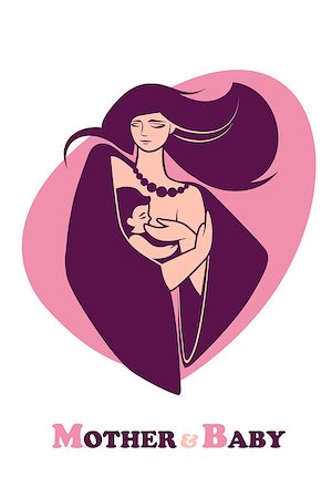 Emblem or simbol of mother and newborn baby. Mother holding child in arms and breastfeeding her. Vector vertical illustration with concept for family, motherhood, maternity, childbearing, mother's day, love and care. Eps10. Stock Photo - Budget Royalty-Free & Subscription, Code: 400-09109079
