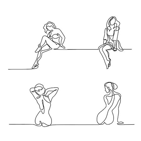 drawing girls body - Set continuous line drawing. Woman rests after spa procedure. Vector Illustration Foto de stock - Super Valor sin royalties y Suscripción, Código: 400-09109106
