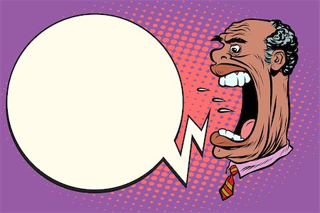 frustrated cartoon faces - Angry boss screaming, the giant head. African American people. Pop art retro vector illustration Stock Photo - Budget Royalty-Free & Subscription, Code: 400-09109208