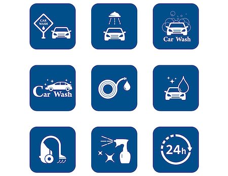 isolated car wash blue icons set for car wash concept Stock Photo - Budget Royalty-Free & Subscription, Code: 400-09109232