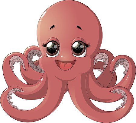 cartoon cheerful octopus painted on white background Stock Photo - Budget Royalty-Free & Subscription, Code: 400-09109285