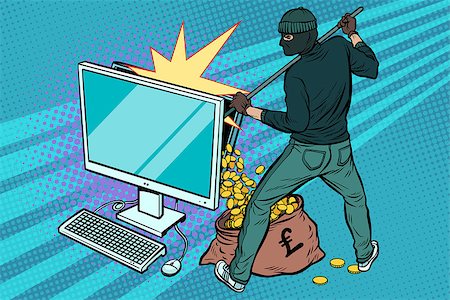 simsearch:649-08765870,k - Online hacker steals pound money from computer. Pop art retro vector illustration Fotografie stock - Microstock e Abbonamento, Codice: 400-09109297